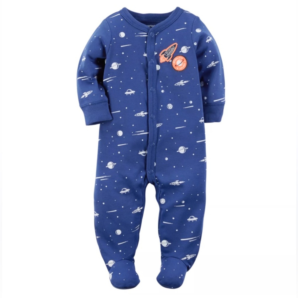 🍊5/$25 Carter's Newborn Blue and Orange Space-Themed Footie